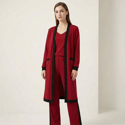 Set informal de cárdigan de 3 piezas y pantalones anchos para mujer