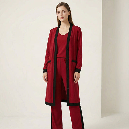 Set informal de cárdigan de 3 piezas y pantalones anchos para mujer