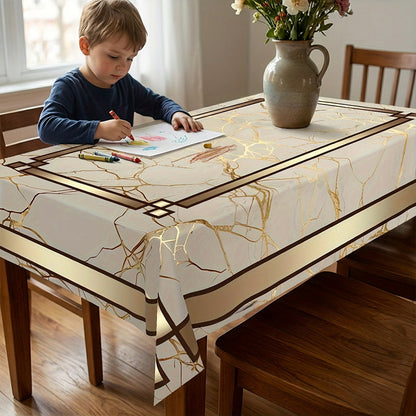 ✨ Mantel de Mesa con Diseño Marmolado y Detalles Dorados – Elegancia para Tu Hogar 🎇 | Resistente y Fácil de Limpiar