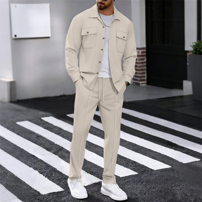 Conjunto de chaqueta y pantalón de hombre con textura de gofre y cierre de botones