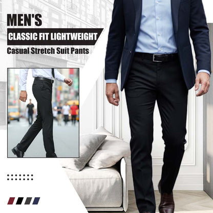 Pantalones de traje elástico casual ligero de ajuste clásico para hombre