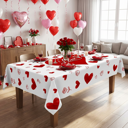 💖 Mantel romántico de San Valentín – Estampado de corazones y rosas, poliéster resistente a arrugas y cuidado 🌹🍽️ fácil