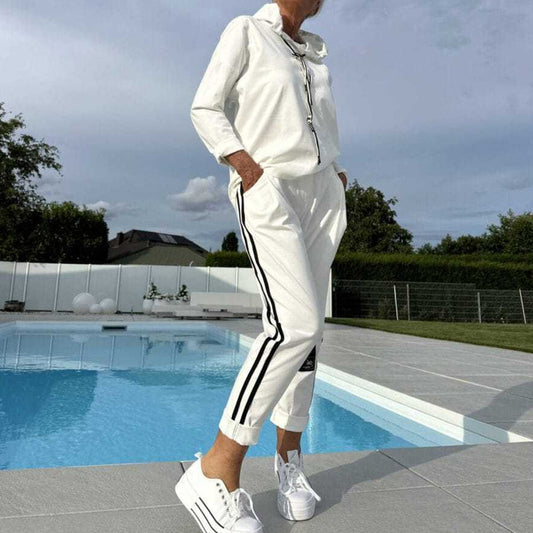 Set de chaqueta con capucha y pantalones con cordón para mujer