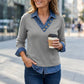 Camiseta de 2 piezas falsa con cuello vaquero de retallos para mujer