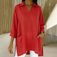Camiseta de solapa de mujer con escote en V y bolsillos