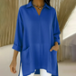 Camiseta de solapa de mujer con escote en V y bolsillos