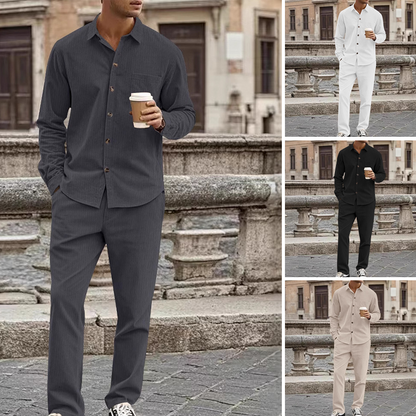 📢📢¡50% de descuento! ⏰Set de camiseta y pantalones de manga larga texturizada para hombre