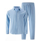 Conjunto de camisa de manga larga y pantalón largo de lino para hombre (2 piezas)