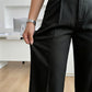 Pantalones femeninos de cintura ancha de cintura alta con cinturón