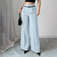 Pantalones femeninos de cintura ancha de cintura alta con cinturón