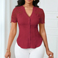 Blusa de Verano para Mujer con Escote en V, Mangas de Encaje y Botones