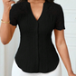 Blusa de Verano para Mujer con Escote en V, Mangas de Encaje y Botones