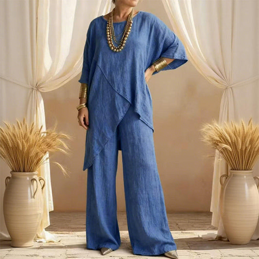 👗Conjunto de 2 Piezas para Mujer | Corte Holgado + Top Asimétrico + Pantalón Ancho✨