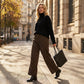 Pantalones de cintura recta de cintura recta de cintura alta con estampado de leopardo para mujer