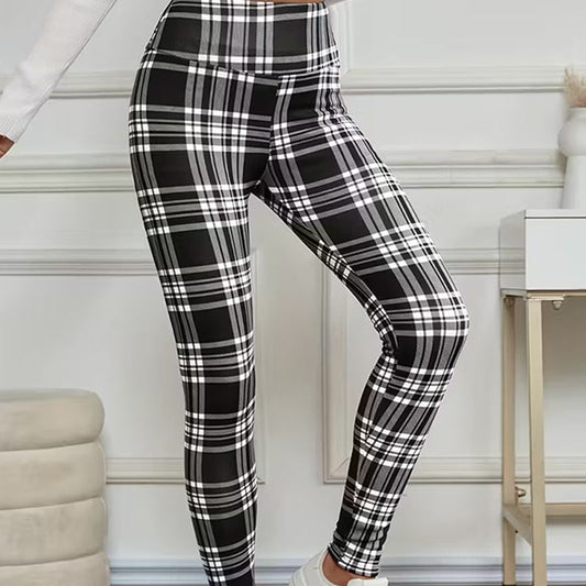 Leggings de cuadros de alta elasticidad Slim Fit para mujer