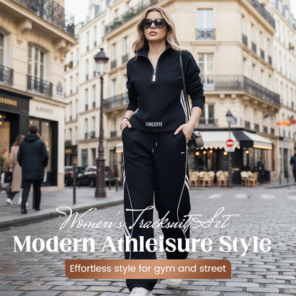 Conjunto de chándal casual con cremallera media para mujer