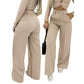 Pantalón de cintura ancha y pierna ancha de color liso para mujer