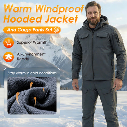 Conjunto de chaqueta con capucha y pantalones cargo cálidos y resistente al viento