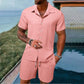 👕 Conjunto de Playa para Hombre 2 en 1 – Camisa Manga Corta Holgada, Pantalones Cortos, Textura Ribeteada, Transpirable, Versátil, Tallas S-2XL
