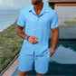 👕 Conjunto de Playa para Hombre 2 en 1 – Camisa Manga Corta Holgada, Pantalones Cortos, Textura Ribeteada, Transpirable, Versátil, Tallas S-2XL