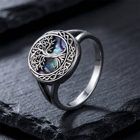 Anillo del Árbol de la Vida con concha de abulón