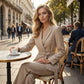 Conjunto de chaqueta elegante de cintura alta y pantalones anchos para mujer