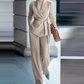 Conjunto de chaqueta elegante de cintura alta y pantalones anchos para mujer