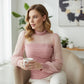 Blusa de Malla Transparente con Perlas de Imitación y Mangas Farol