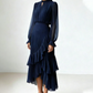 Vestido Midi de mujer con escote en forma de ojal de cerradura y volantes