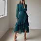Vestido Midi de mujer con escote en forma de ojal de cerradura y volantes