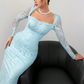 Vestido Maxi Bodycon de Manga Larga de Manga Larga de Encaje Sobrepuesto para Mujer