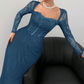 Vestido Maxi Bodycon de Manga Larga de Manga Larga de Encaje Sobrepuesto para Mujer