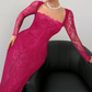 Vestido Maxi Bodycon de Manga Larga de Manga Larga de Encaje Sobrepuesto para Mujer
