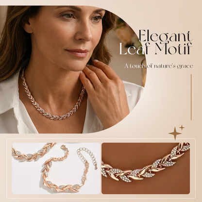 💎 ¡50% DE DESCUENTO AHORA! ✨ Set de collares y pulseras ajustables de hoja de pedrería – diseño elegante, cristales brillantes y regalo 🍃 perfecto