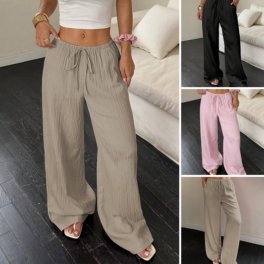 Pantalones versátiles de pierna ancha de color sólido