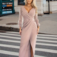 Elegante vestido de noche de manga larga con escote en V