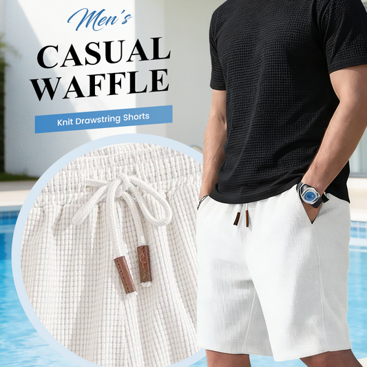 Shorts Casuales de Punto Waffle para Hombre con Cordón