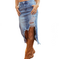 💙¡40% DE DESCUENTO! 💎 Falda midi vaquera de cintura alta y rasgada para mujer – dobladillo asimétrico, detalles desgastados y corte 👖✨ favorecedor