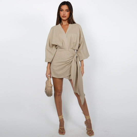 Vestido cruzado de escote en V para mujer