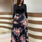 Vestido femenino de manga larga con estampado floral con empalmes