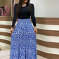 Vestido femenino de manga larga con estampado floral con empalmes