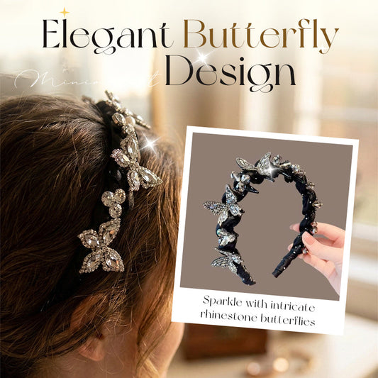 Elegante diadema de mariposa de pedrería para mujeres