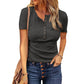 Camiseta de punto Henley de manga corta para mujer y acanalado