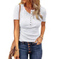 Camiseta de punto Henley de manga corta para mujer y acanalado