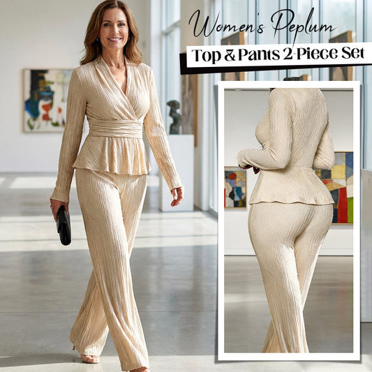 Conjunto de 2 piezas peplum y pantalones femeninos