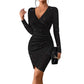 Vestido bodycon de manga larga y escote en V con purpurina para mujer