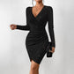 Vestido bodycon de manga larga y escote en V con purpurina para mujer