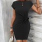 Mini vestido casual de cuello redondo con cuerno fruncido