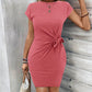 Mini vestido casual de cuello redondo con cuerno fruncido