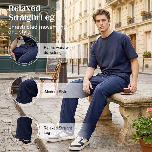 Pantalones de cintura elástica para hombres con cordón de pierna recta